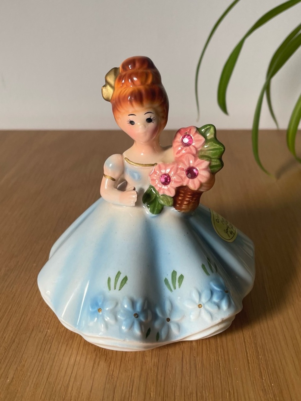 Vintage Josef Original October Opal Gemstone Birthday Girl Figurine 1950s